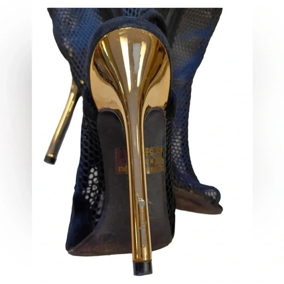 💥HOST PICK💥 Over The Knee Fishnet Peep Toe Metallic Heels Boots Size 5.5 - Picture 11 of 12